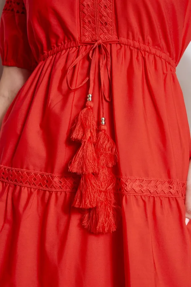 Elie Tahari Dresses and Jumpsuits Embroidered Short Sleeve Dress Cayenne 8211 Women