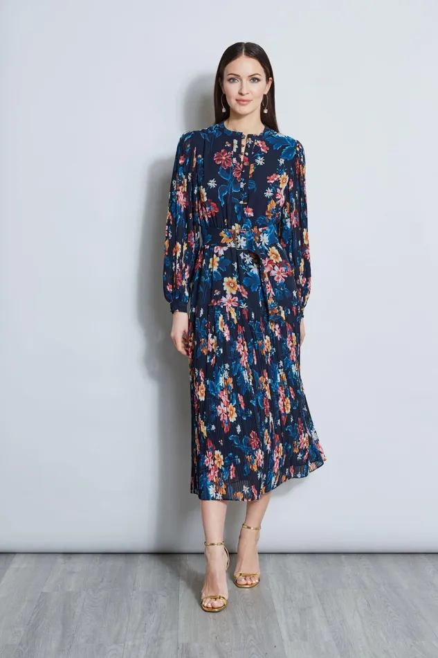 Elie Tahari Dresses and Jumpsuits Floral Belted Pleated Midi Dress Paradise Print 8211 Women Elie Tahari Dresses and Jumpsuits Floral Belted Pleated Midi Dress Paradise Print 8211 Women