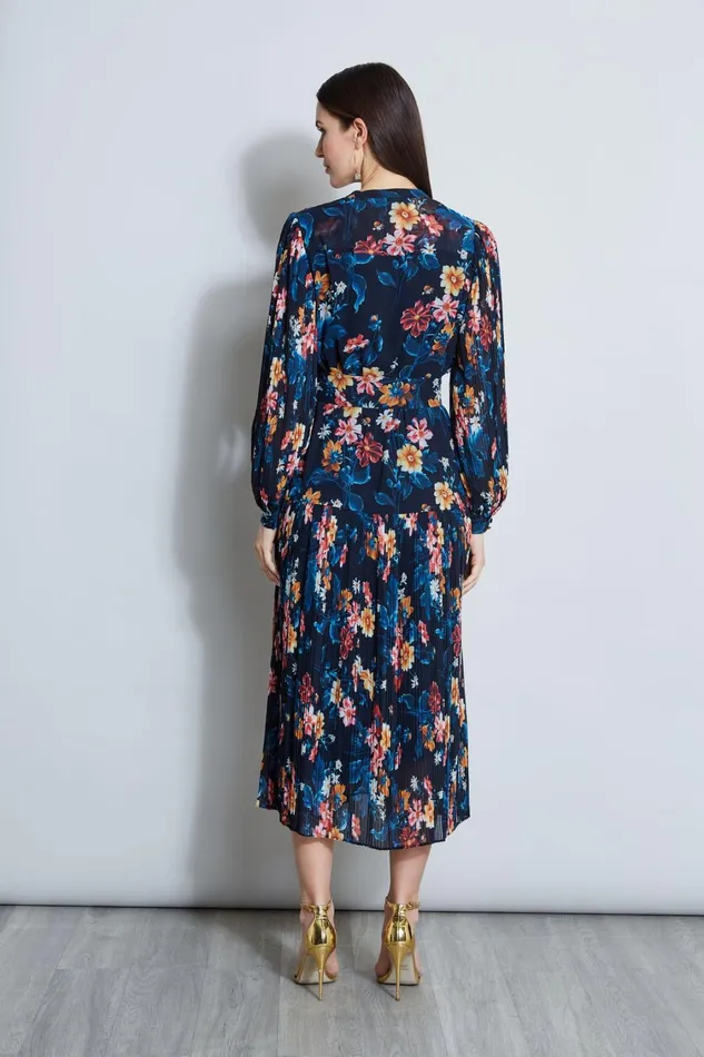 Elie Tahari Dresses and Jumpsuits Floral Belted Pleated Midi Dress Paradise Print 8211 Women