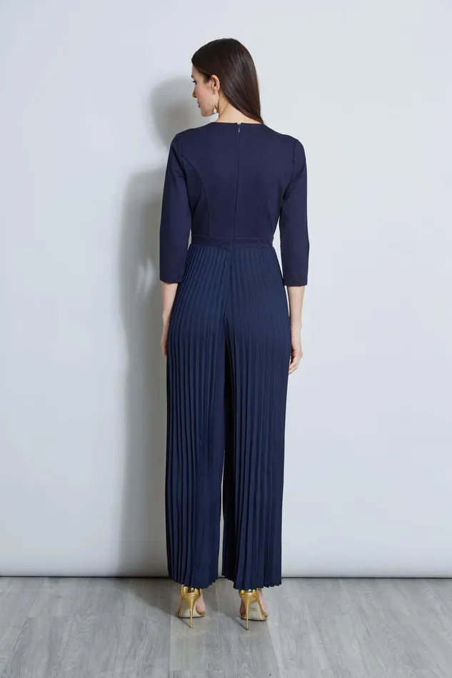 Elie Tahari Dresses and Jumpsuits Knit Bodice Pleated Jumpsuit Peacoat 8211 Women