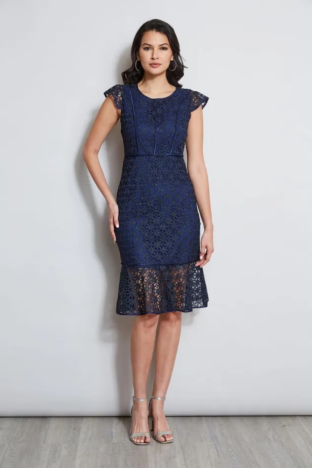 Elie Tahari Dresses and Jumpsuits Lace Flutter Sleeve Dress Twilight 8211 Women