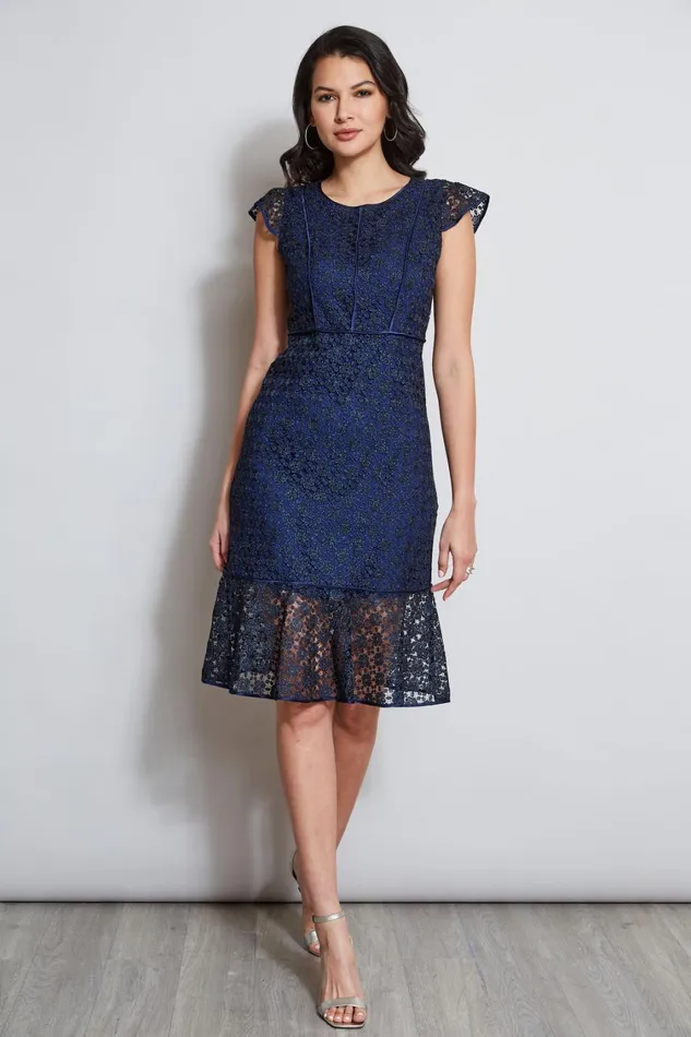 Elie Tahari Dresses and Jumpsuits Lace Flutter Sleeve Dress Twilight 8211 Women