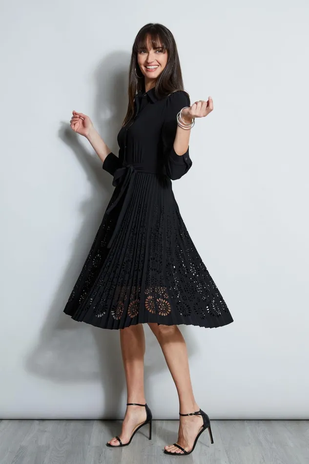 Elie Tahari Dresses and Jumpsuits Pleated Laser Cut Dress Black 8211 Women