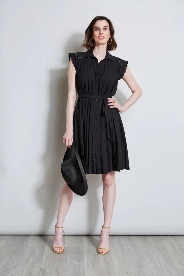 Elie Tahari Dresses and Jumpsuits Pleated Scallop Dress Noir 8211 Women