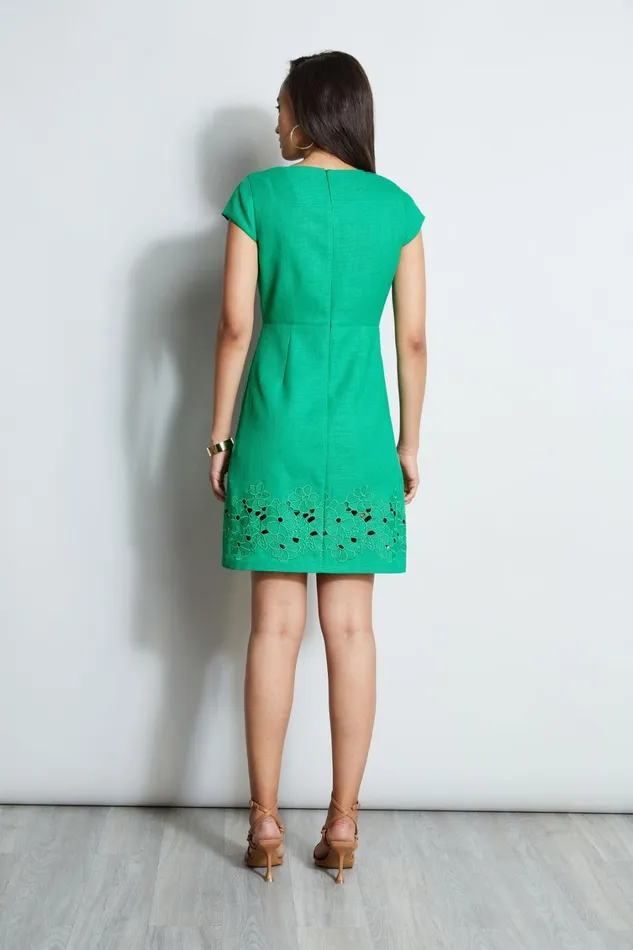 Elie Tahari Dresses and Jumpsuits Short Sleeve Embroidered Hem Dress Palm Leaf 8211 Women