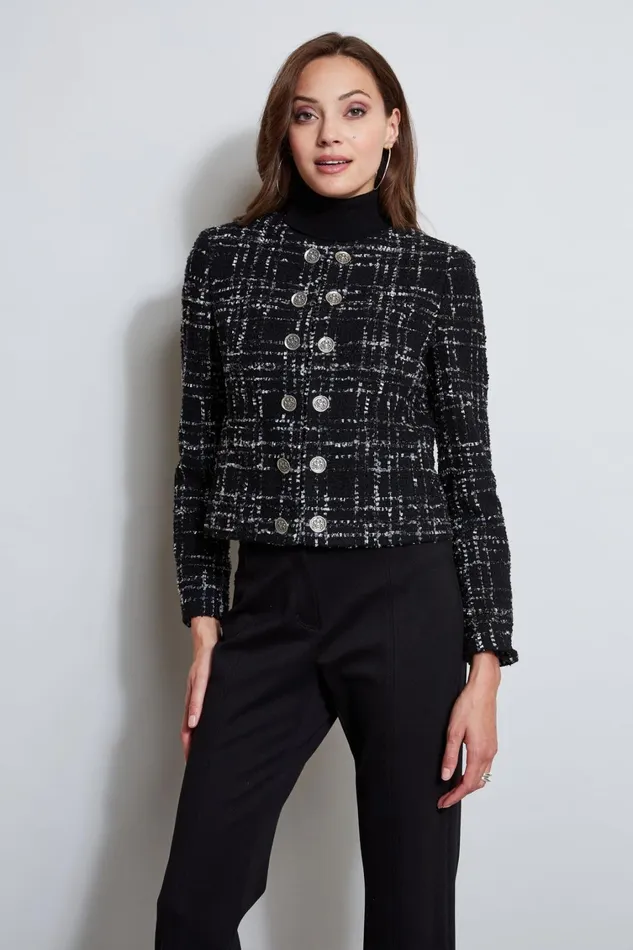 Elie Tahari Jackets and Blazers Metallic Kissed Tweed Jacket Black Multi 8211 Women