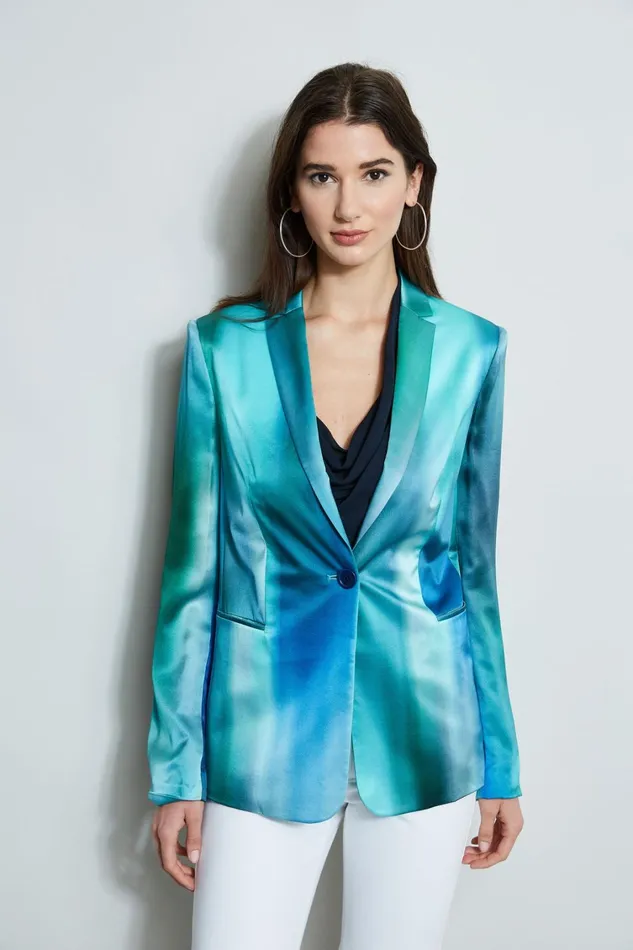 Elie Tahari Jackets and Blazers Ombre Silk Satin Blazer Green Multi 8211 Women