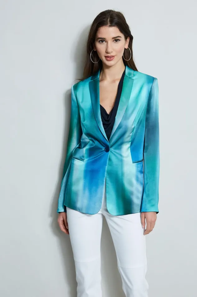Elie Tahari Jackets and Blazers Ombre Silk Satin Blazer Green Multi 8211 Women