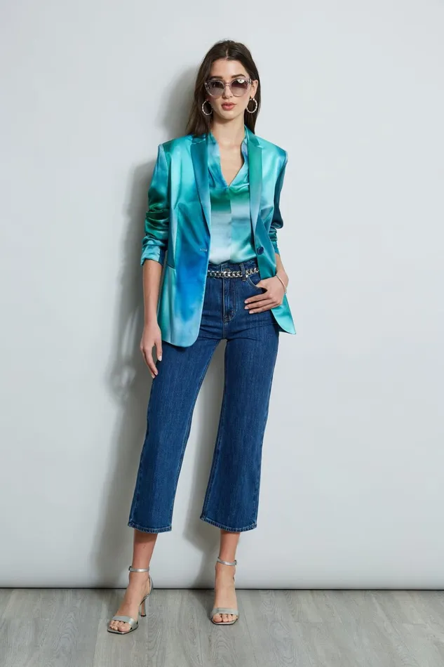 Elie Tahari Jackets and Blazers Ombre Silk Satin Blazer Green Multi 8211 Women