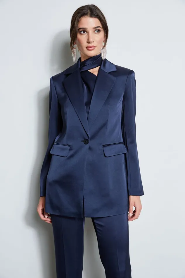 Elie Tahari Jackets and Blazers Satin Boyfriend Blazer Midnight 8211 Women