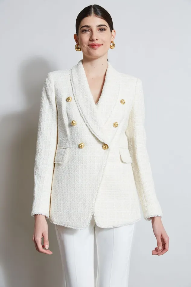 Elie Tahari Jackets and Blazers Tweed Double Breasted Blazer Foam 8211 Women