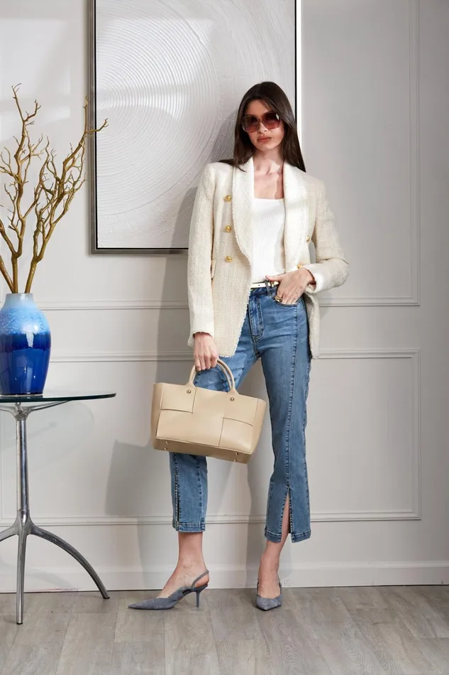 Elie Tahari Jackets and Blazers Tweed Double Breasted Blazer Foam 8211 Women