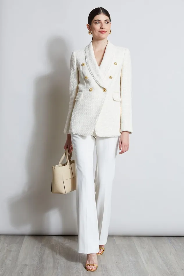 Elie Tahari Jackets and Blazers Tweed Double Breasted Blazer Foam 8211 Women