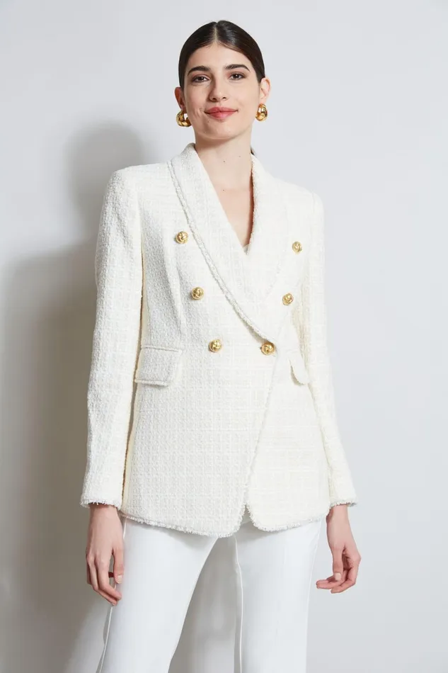 Elie Tahari Jackets and Blazers Tweed Double Breasted Blazer Foam 8211 Women