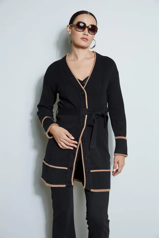 Elie Tahari Knits and Sweaters Contrast Cardigan Noirfossil 8211 Women