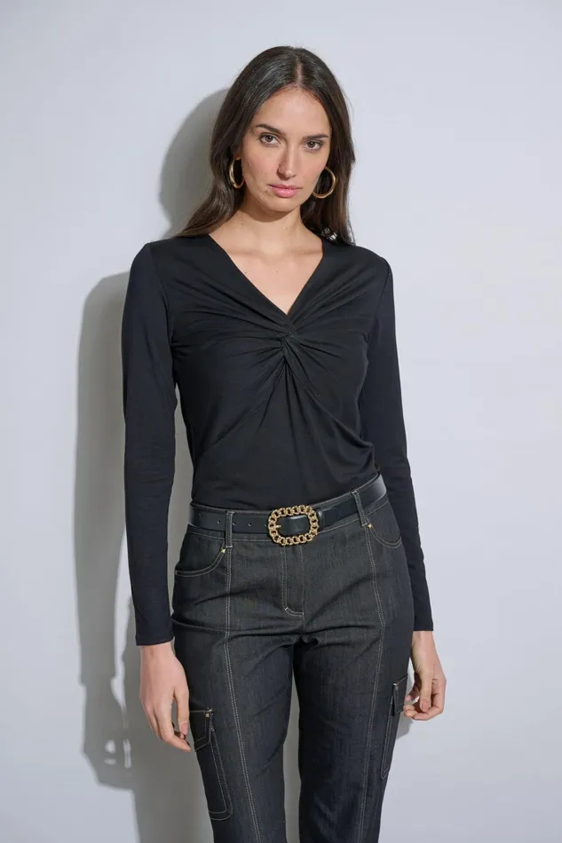 Elie Tahari Knits and Sweaters Long Sleeve Twist Front Knit Noir 8211 Women