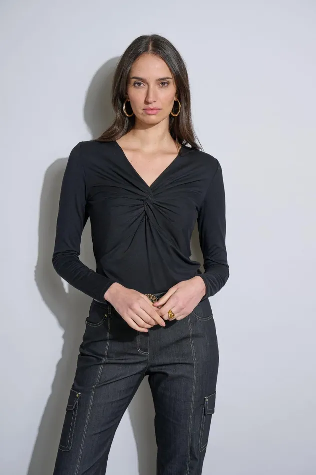 Elie Tahari Knits and Sweaters Long Sleeve Twist Front Knit Noir 8211 Women
