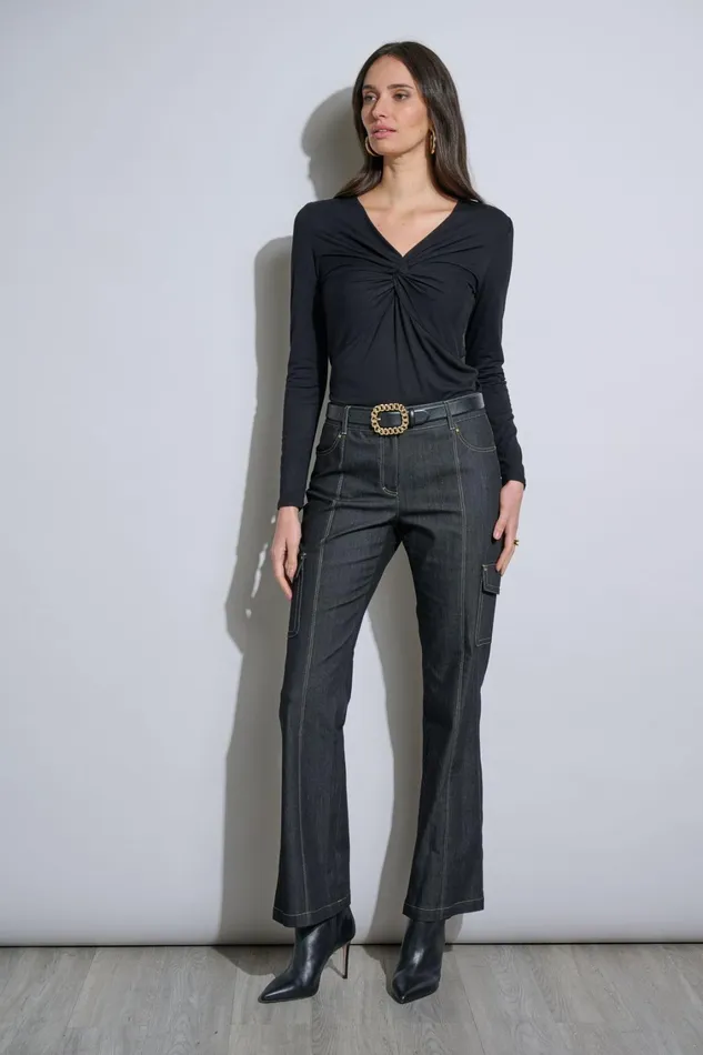 Elie Tahari Knits and Sweaters Long Sleeve Twist Front Knit Noir 8211 Women