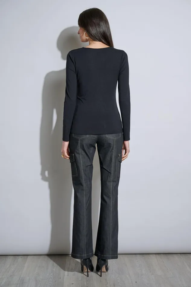 Elie Tahari Knits and Sweaters Long Sleeve Twist Front Knit Noir 8211 Women