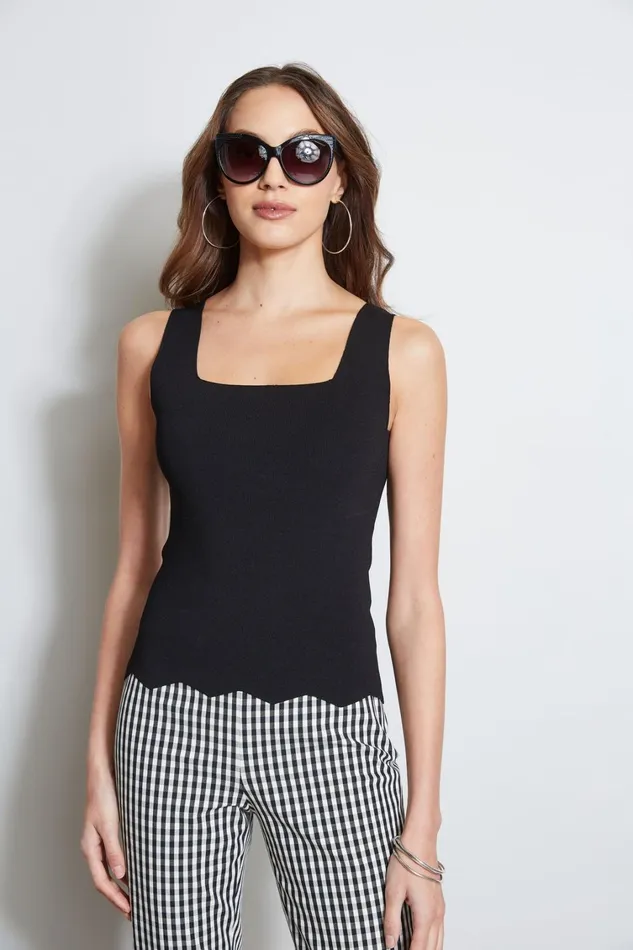Elie Tahari Knits and Sweaters Scallop Hem Sweater Tank Black 8211 Women