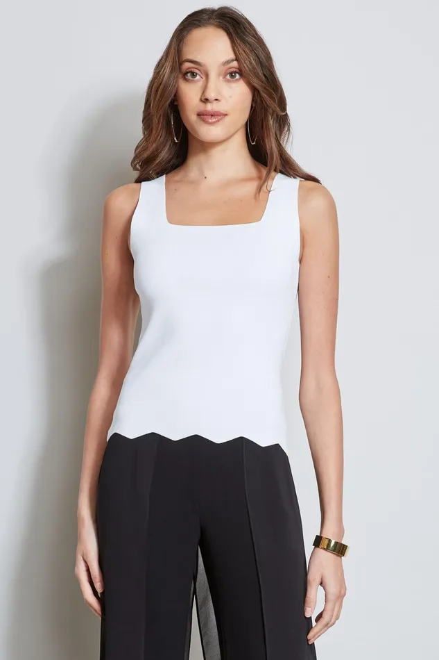 Elie Tahari Knits and Sweaters Scallop Hem Sweater Tank Pearl 8211 Women