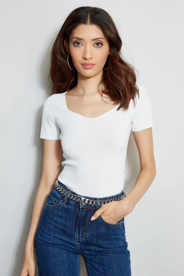 Elie Tahari Knits and Sweaters Short Sleeve Contour Sweater Foam 8211 Women