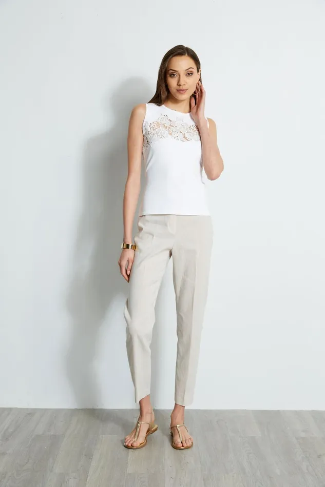 Elie Tahari Knits and Sweaters Sleeveless Lace Insert Sweater Pearl 8211 Women