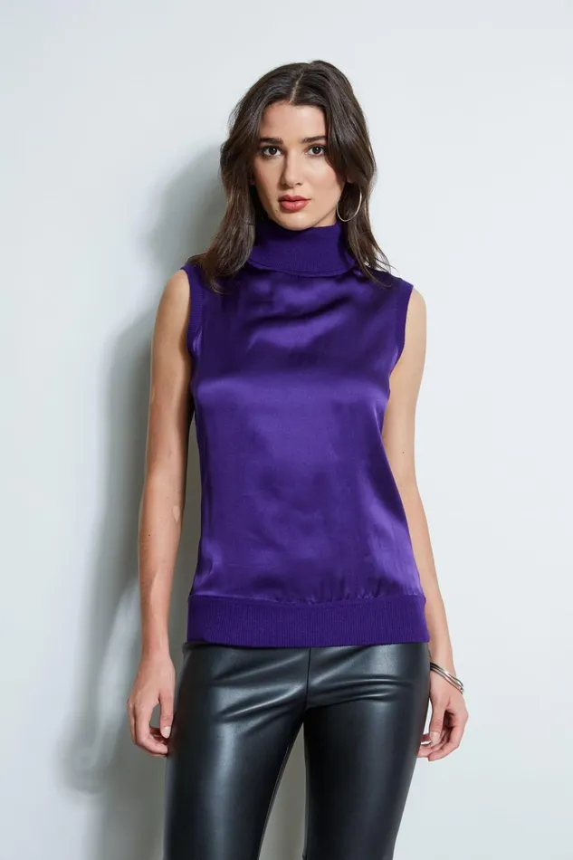 Elie Tahari Knits and Sweaters Sleeveless Satin Front Sweater Winter Plum 8211 Women