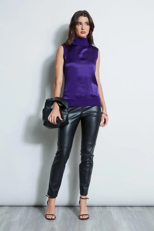 Elie Tahari Knits and Sweaters Sleeveless Satin Front Sweater Winter Plum 8211 Women