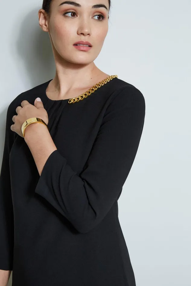 Elie Tahari Long Sleeve Dresses Chain Shift Dress Black 8211 Women