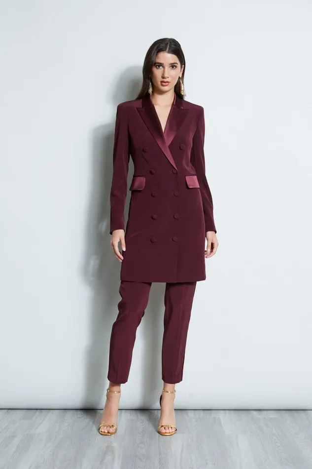 Elie Tahari Long Sleeve Dresses Satin Tuxedo Coat Dress Cordovan 8211 Women