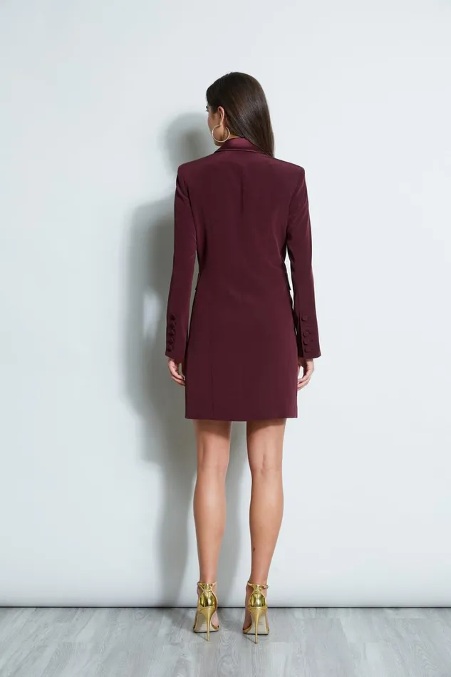 Elie Tahari Long Sleeve Dresses Satin Tuxedo Coat Dress Cordovan 8211 Women