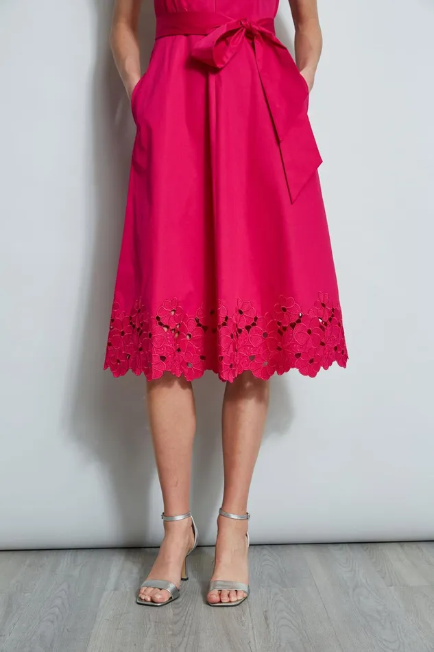 Elie Tahari Midi Dresses Embroidered Hem Cotton Dress Cyclamen 8211 Women