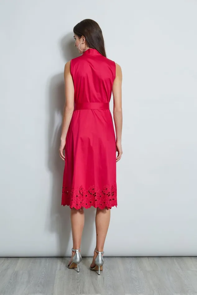 Elie Tahari Midi Dresses Embroidered Hem Cotton Dress Cyclamen 8211 Women