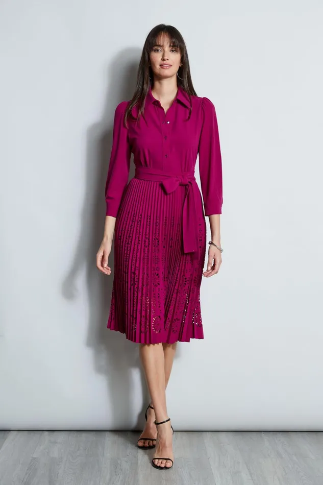 Elie Tahari Midi Dresses Pleated Laser Cut Dress Boysenberry 8211 Women
