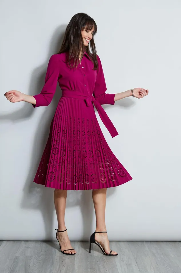 Elie Tahari Midi Dresses Pleated Laser Cut Dress Boysenberry 8211 Women