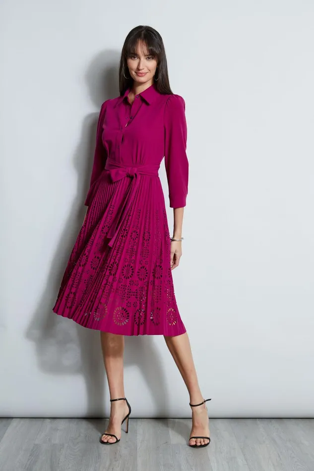 Elie Tahari Midi Dresses Pleated Laser Cut Dress Boysenberry 8211 Women