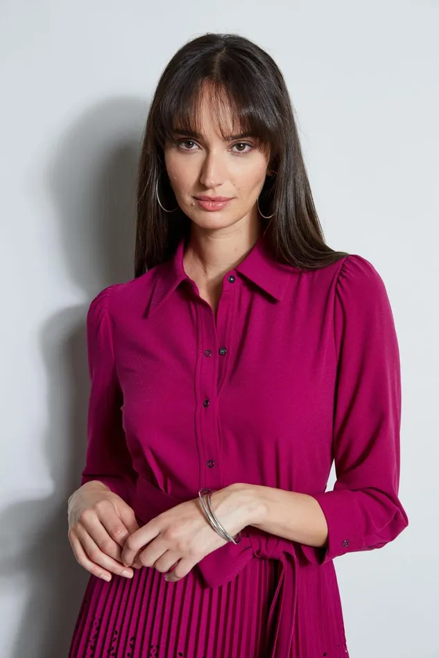 Elie Tahari Midi Dresses Pleated Laser Cut Dress Boysenberry 8211 Women