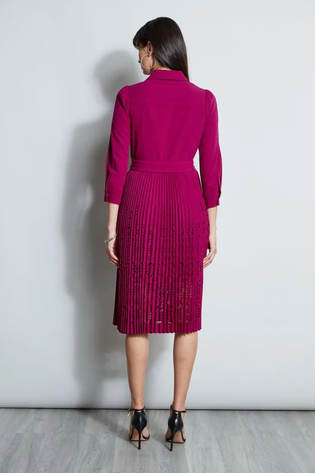 Elie Tahari Midi Dresses Pleated Laser Cut Dress Boysenberry 8211 Women