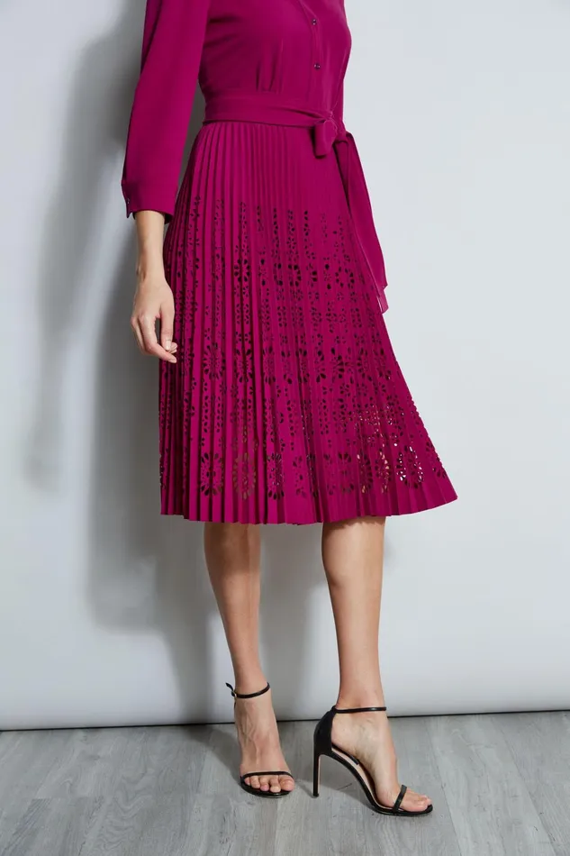 Elie Tahari Midi Dresses Pleated Laser Cut Dress Boysenberry 8211 Women