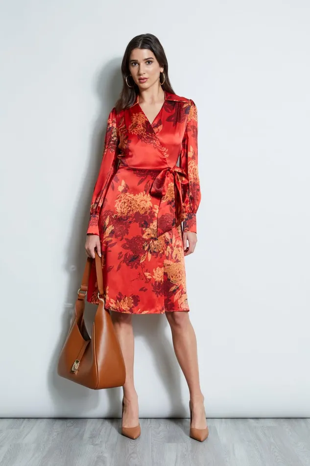 Elie Tahari Midi Dresses Silk Etched Floral Wrap Dress Multi 8211 Women