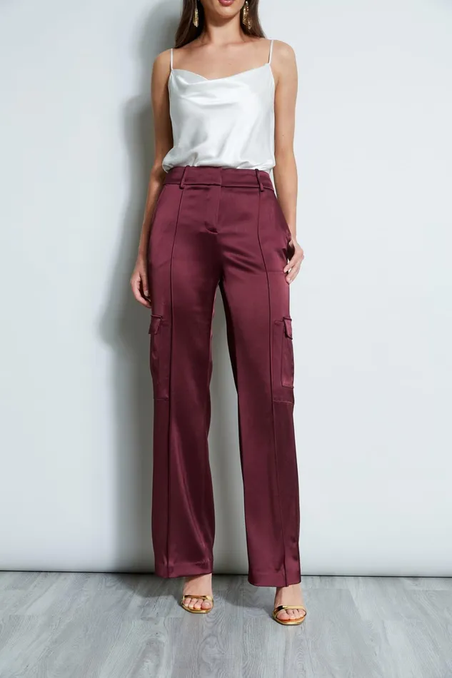 Elie Tahari Pants Satin Cargo Pant Cordovan 8211 Women