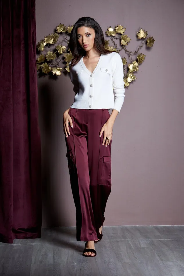 Elie Tahari Pants Satin Cargo Pant Cordovan 8211 Women