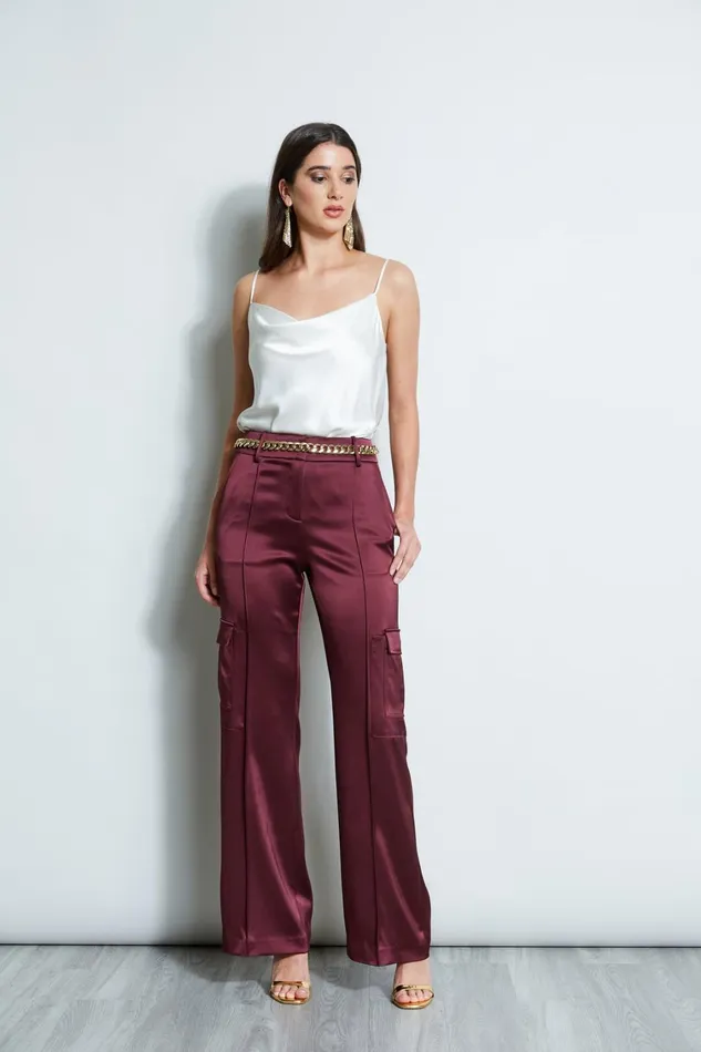 Elie Tahari Pants Satin Cargo Pant Cordovan 8211 Women