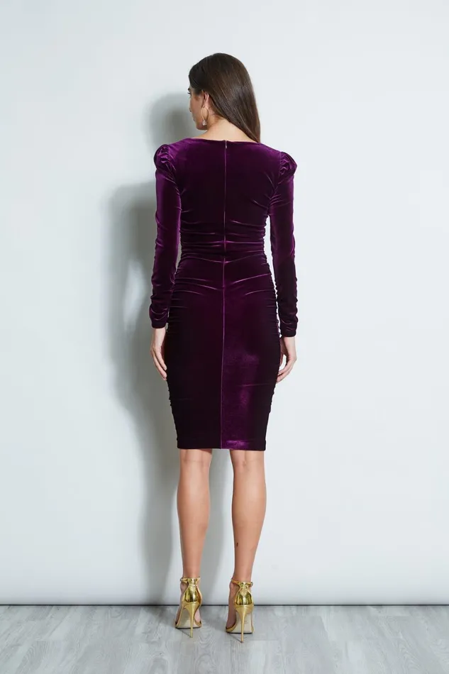 Elie Tahari Short Dresses Ruched Velvet Square Neck Dress Plum 8211 Women