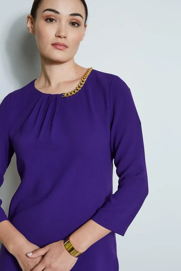 Elie Tahari Short Sleeve Dresses Chain Shift Dress Winter Plum 8211 Women