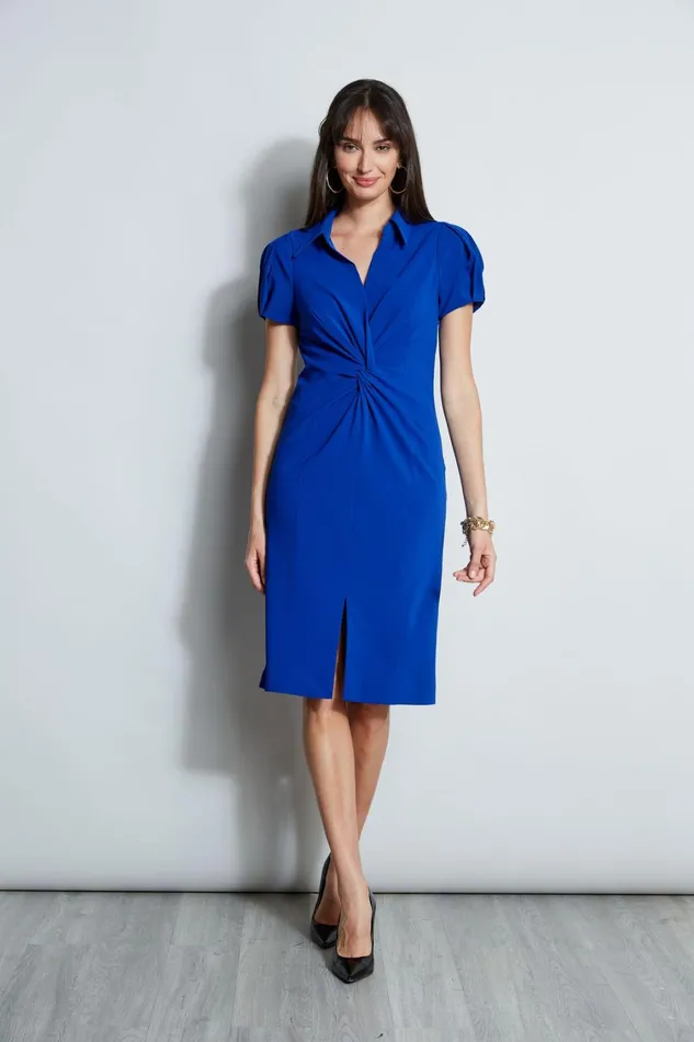 Elie Tahari Short Sleeve Dresses Short Sleeve Twist Dress Klein Blue 8211 Women