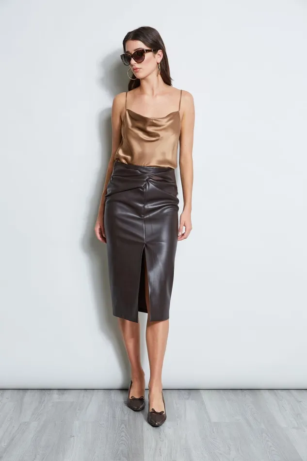 Elie Tahari Skirts Twist Vegan Leather Skirt Espresso 8211 Women