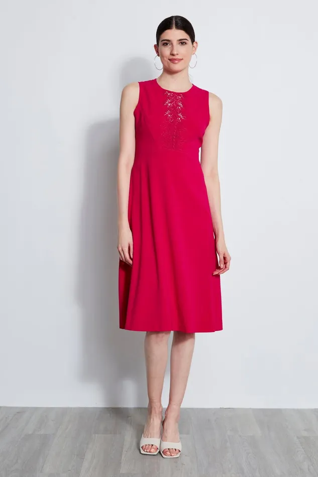 Elie Tahari Sleeveless Dresses Lace Applique Midi Dress Cyclamen 8211 Women