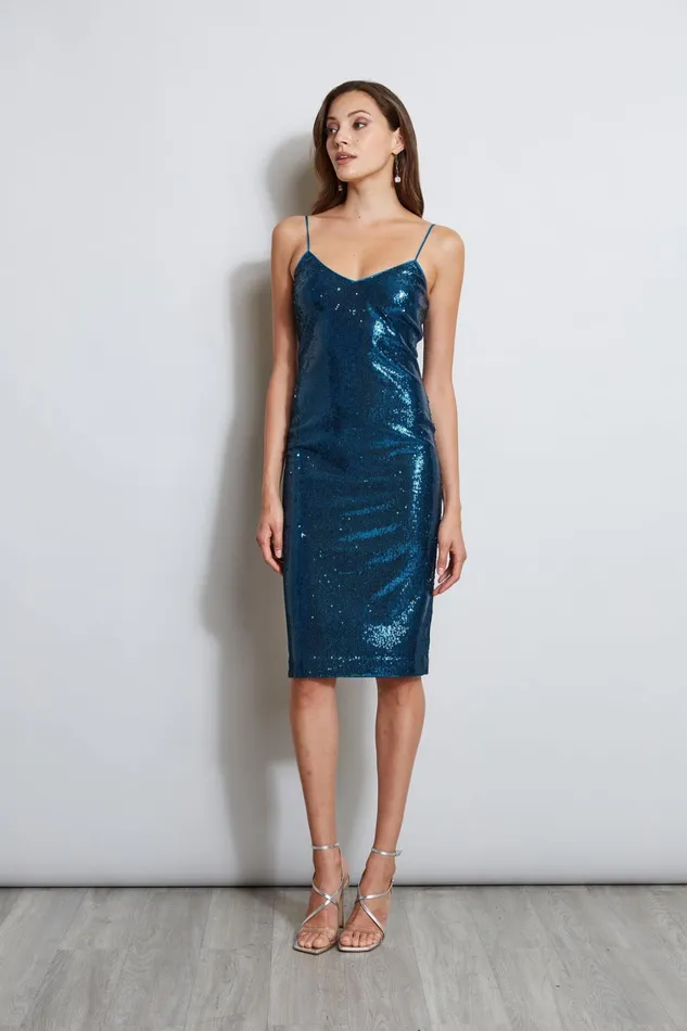 Elie Tahari Sleeveless Dresses Sequin Slip Dress Teal 8211 Women